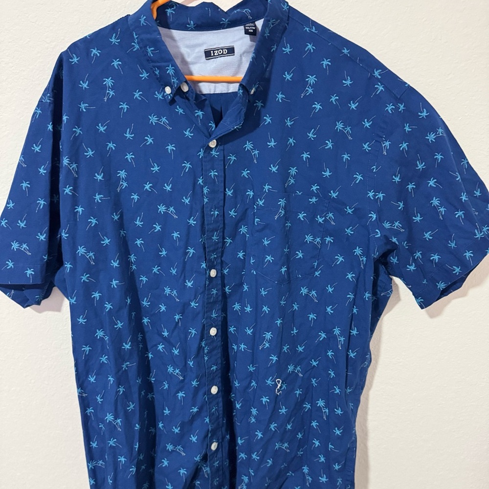 Izod Navy Palm Tree Print Casual Shirt